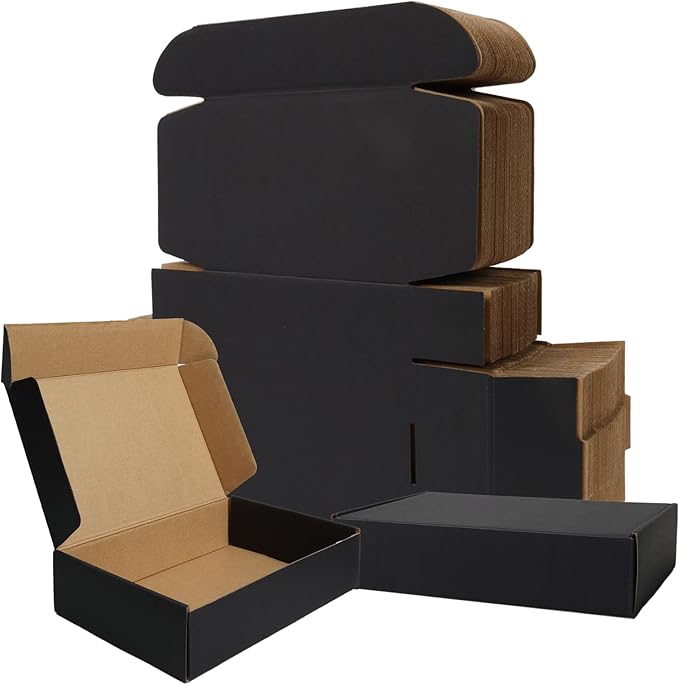 BIOBROWN 9x6x2" Small Shipping Boxes 25 Pack, Black Corrugated Cardboard Mailer Boxes Bulk for Packaging Small Business Mailing Gift