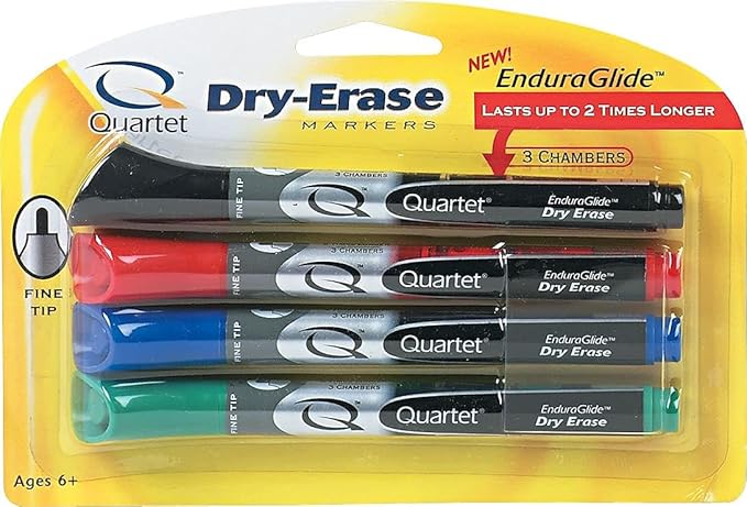 Quartet Dry Erase Markers, Whiteboard Markers, Fine Tip, EnduraGlide, White Board Dry Erase Pens for Teachers, Home School & Office Supplies, Assorted Classic Colors, 4 Pack (5001-10M)