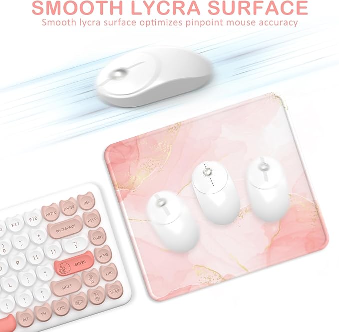 Mouse Pad with Stitched Edge, Multiple Patterns Computer Mouse Pads with Non-Slip Rubber Base, Washable Cloth Mousepad, for Gaming, Laptop, PC (Blush Gold)
