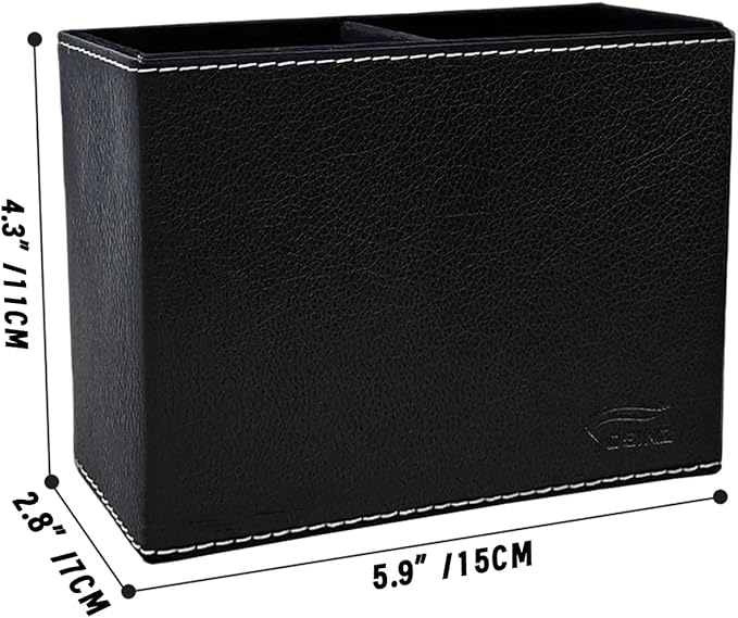 Black Pen Holder, Double Slots Leather Pencil Holder, Elegant Pen Holder for Desk, Stationery Organizer for School Office Home Dorm