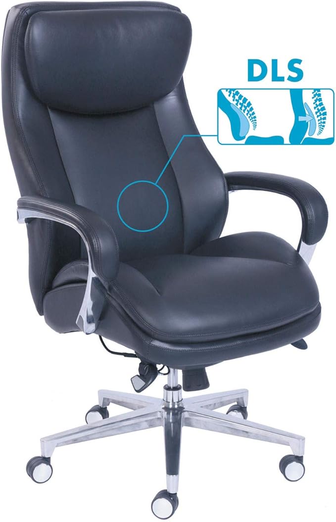 La-Z-Boy Commercial 2000 High-Back Executive Chair, Dynamic Lumbar Support, Supports 300lb, 20" to 23" Seat Height, Black, Silver Base