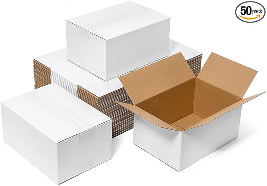 10x7x5" Shipping Boxes 50 Pack - Corrugated Cardboard Mailing Box Packaging for Small Business - White Mailer Packing Supplies