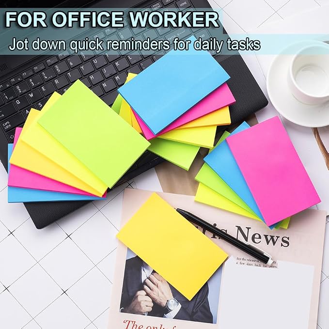 (15 Pads) Sticky Notes 3x5 in,Bright Notepads,Stickies,Memo Note Pads | Super Sticking Power,Colorful,Strong Adhesive,Post on Windows Doors,Office School,Recyclable,Easy to Write on,Hold Well