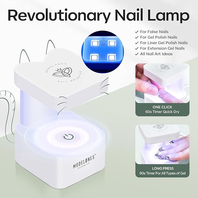modelonesn X Nail Gel Kit Kit Medium Coffin, 9-in-One Nail Glue with Portable U V Lamp 216Pcs 12Sizes Pre-Etched Press ons Fake Acrylic Extension Kit DIY Salon Gift for Women