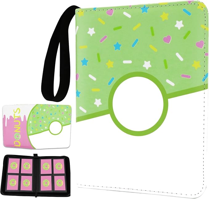 4 Pocket Portfolio Card Binder 240 Card Holder Album, Green Donut Trading Cards Holder Zipper Binder for Girl Teen Collection (Green Donut, 240 Pocket (Portfolio))