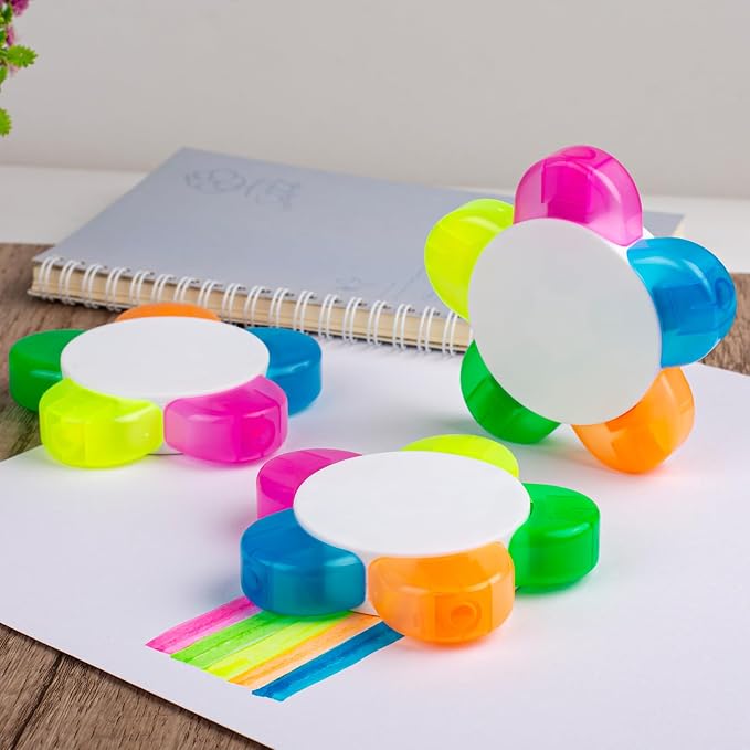 MultiColor Highlighters for Kids, 5-in-1 Petals Flower Shape Highlighter Pens, Fun & Cute Cartoon Markers, Fluorescent Watercolor Set for Arts Crafts, School Supplies & Childrens Toy Gifts