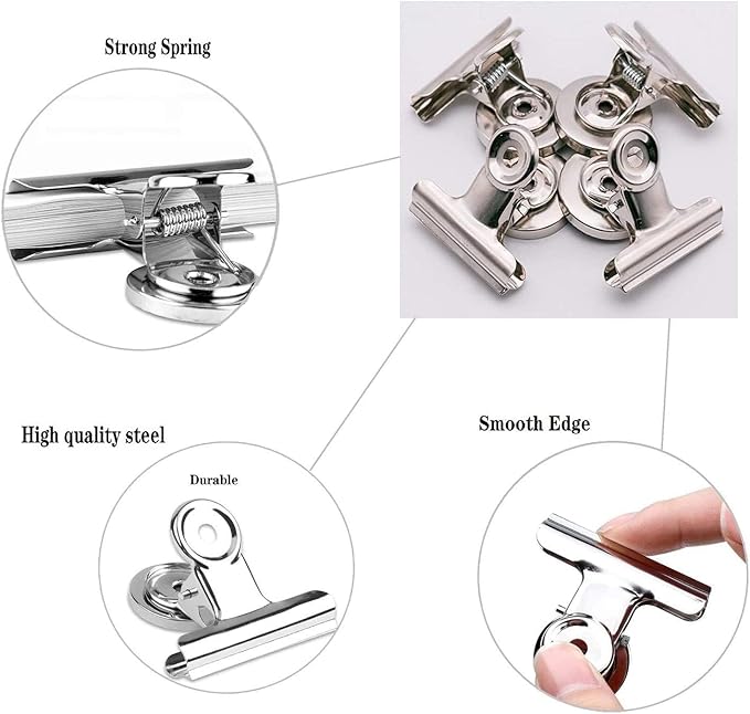Strong Magnetic Clips, 40 Pack, 1-1/4 Inch, 31 mm, Silver, Refrigerator Magnet Clips, Medium Clip Magnets, Office Supplies, Photo Displays