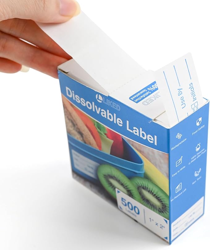 L LIKED 500 Stickers Use by 1 x 2 Inch Blue Dissolvable Food Storage Labels for Containers