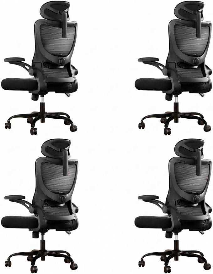 Marsail Ergonomic Office Chair with 3D Armrests, Pack of 4 | Office Desk Chair with High Back Mesh, Adjustable Lumbar Support, Rolling Work Swivel Task Chairs with Wheel, Headrest, home