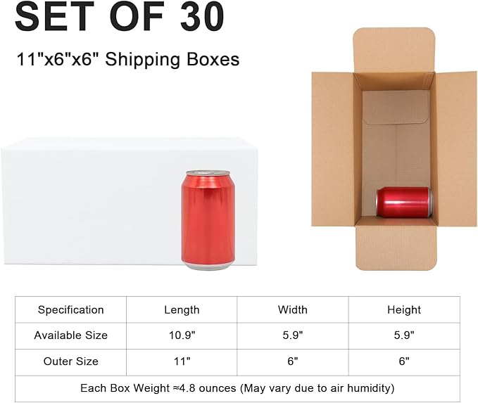 11x6x6 Inch Medium Shipping Boxes, 30 Pack White Cardboard Mailer Box, Gift Boxes for Packaging Small Business