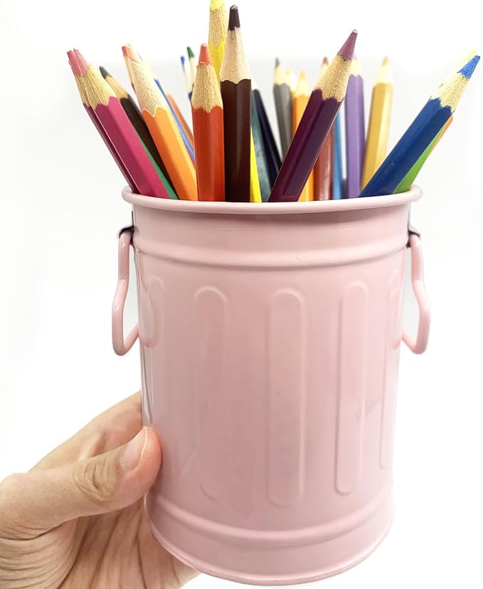 Desk Pen Holder, 2 Pack Metal Pencil Holder for Desk, Desk Organizer with Handle, Makeup Brush Holders, Pencil Cup, Desktop Storage Organizer for Office, School, Home (Blue, Pink)