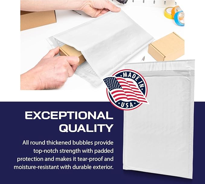 Waterproof Self-Seal Padded Poly Bubble Mailers 8.5x14.5, 1000-Pack | Ideal for books, apparel, electronics & beauty products. Lightweight, tear-resistant, cushioned interior protects contents.