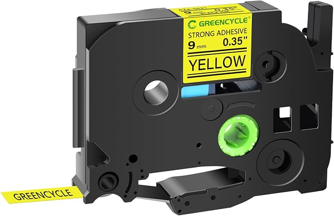 GREENCYCLE Extra Strength Label Tape TZe-S621 9mm 0.35" Laminated Yellow Compatible for Brother P-Touch TZeS621 TZ-S621 TZe TZ 3/8 inch Black on Yellow Label Tape for PT-D200 PT-D210 PT-D220, 20 Pack