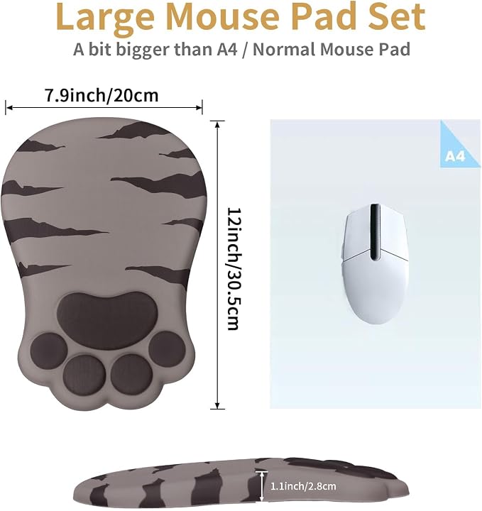 L-SPOUTTO Ergonomic Mouse Pad with Wrist Rest,Cute Mouse Pad Wrist Support | Cat Paw Comfortable Massage Design,Computer Pain Relief Mousepad with Non-Slip PU Base for Desk Laptop Gaming,Brown