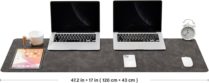 Distressed Leather Desk Mat - Non-Slip PU Desk Pad for Office and Home - Desk Organization and Accessories - Ideal for Large Mouse Pad and Desk Mats on Top of Desks(Slate Gray,47.2"x 17")