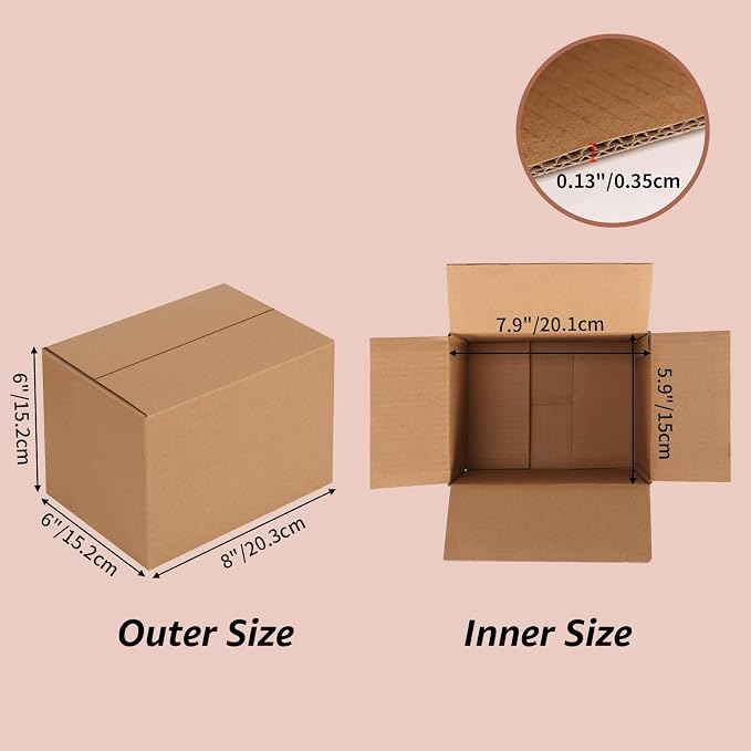 Edenseelake 8x6x6 Inches Heavy Duty Shipping Boxes, 5 Layer Extra Strength Corrugated Cardboard Boxes for Packing, Moving, Mailing, 18 Pack