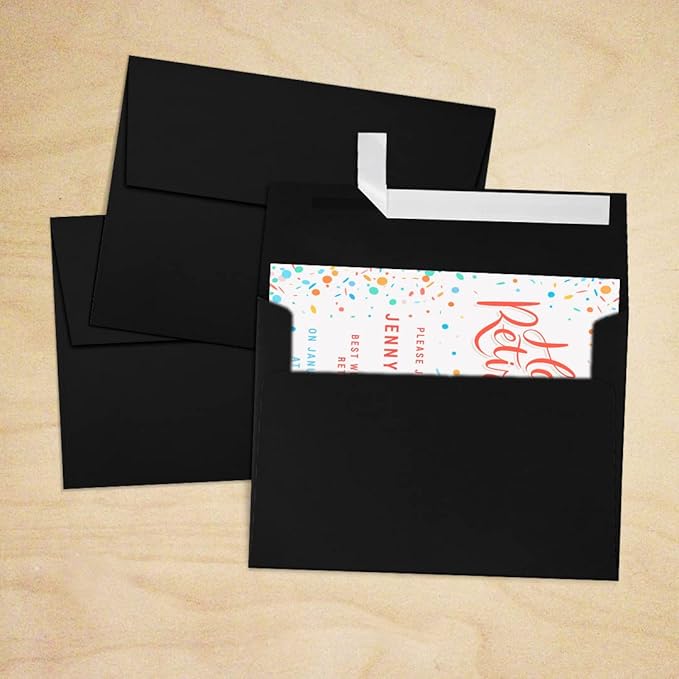 LUXPaper A7 Invitation Envelopes | Peel & Press | 5 1/4" x 7 1/4" | Midnight Black | 80lb. Text | 50 Qty