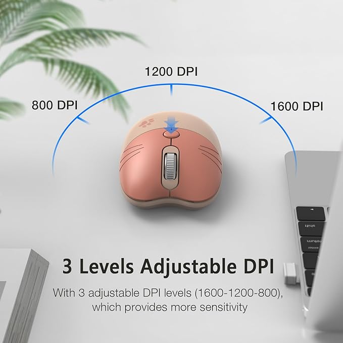 Wireless Compact Silent Mouse with Cute Cat Designs, 2.4GHz Plug and Play Wireless Opatical Mouse with USB Nano Receiver for Laptop/PC/Computer (Milk Tea Cat)