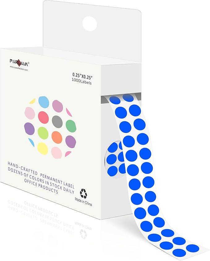 PARLAIM 1/4 Inch Circle Sticker Labels,1000 Stickers Round Color Coding Circle Dots Stickers, Adhesive Roll Dot Label for Inventory Organize, File Classification (Blue)