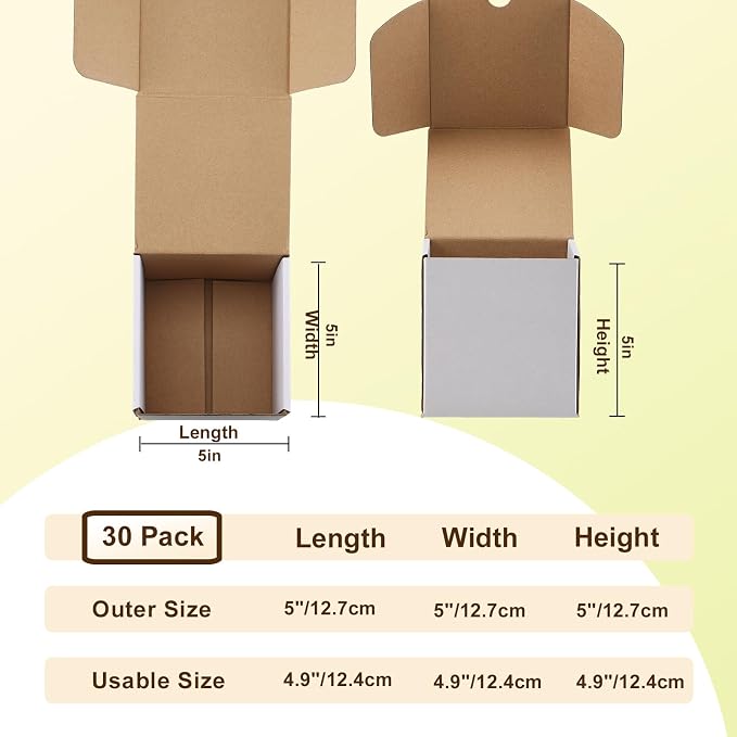 WIFTREY 30 Pack 5x5x5 White Small Shipping Boxes, 5 x 5 x 5 Corrugated Cardboard Box for Packaging Small Business, Shipping, Moving, Mailing