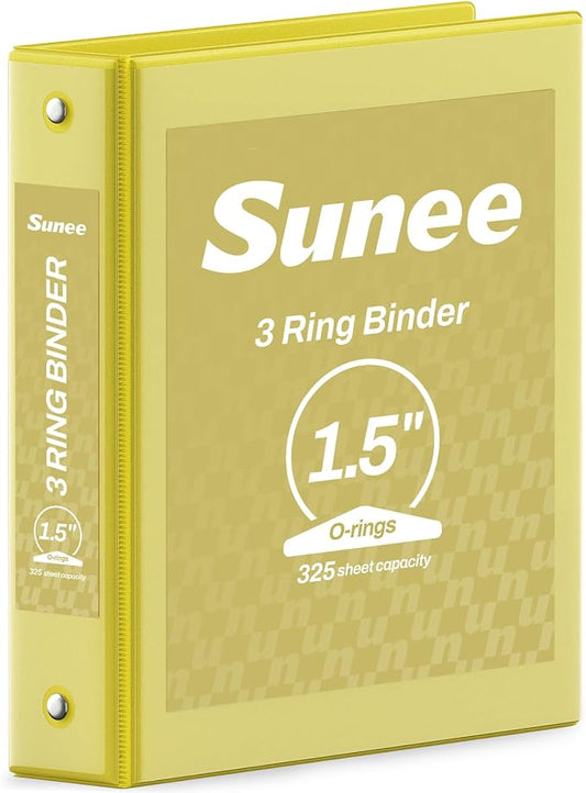 SUNEE 3 Ring Binder 1.5 Inch 1 Pack, Clear View Binder Three Ring PVC-Free (Fit 8.5x11 Inches) for School or Office Supplies, Yellow