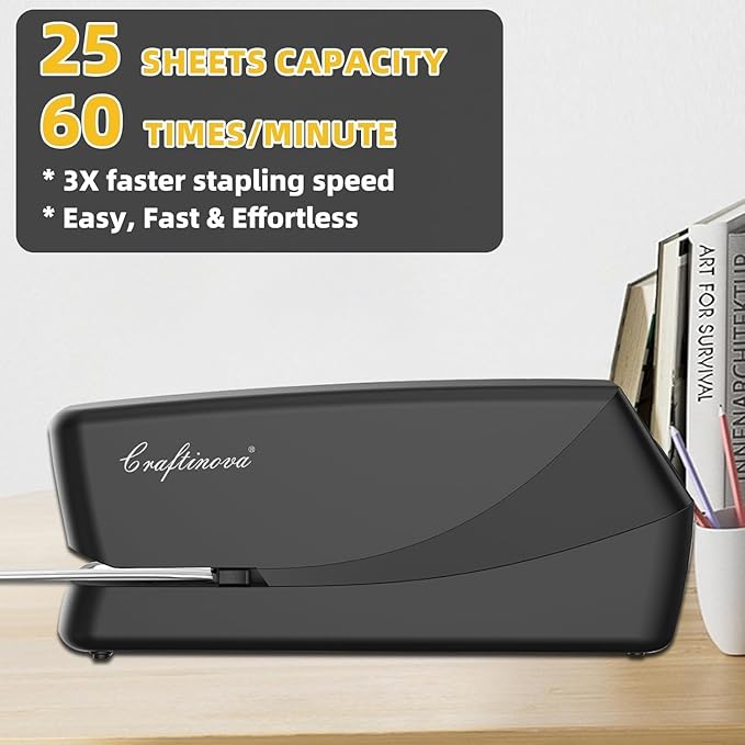 Electric Stapler,Automatic,Inclued 2000 Staples and 1 Staple Remover, Heavy Duty Can Store 210 Staples，AC or Battery Powered Stapler Heavy Duty, 25 Sheet Capacity