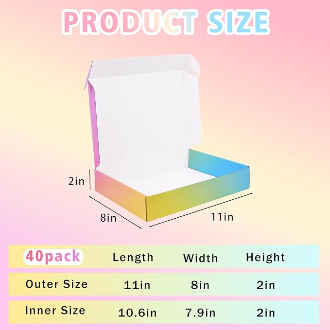 Shipping Boxes for Packaging, 11x8x2 in Corrugated Cardboard Boxes, Mailing Boxes for Small Business(40 Pack, Colorful)