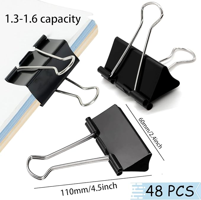 Extra Large Binder Clips 2.4 Inch(48 Pack), Upgrade Large Binding Clips Jumbo Paper Clips, Heavy Duty Big Clamps for Office and Home Supplies, Black | Heavy Duty Big Clamps for Office and Home Supplies, Black