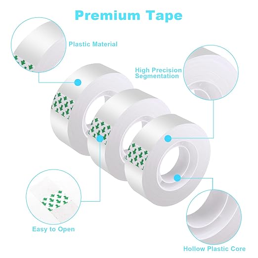 Clear Tape 16 Rolls - Transparent Gift Wrapping Tape Refills, Premium Adhesive for Gifts, Office Tapes Bulk, Desk & Home Supplies - Gift Wrap Tape Rolls