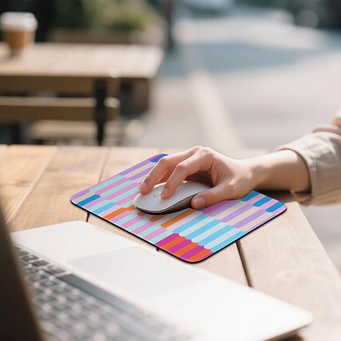 Mouse Pad for Desk with Stitched Edge, Premium Cute Washable Mouse Pads. Computer Mousepad with Non-Slip Rubber Base, Mousepads for Laptop, 9.25x7.75x0.12 inch (Rainbow Bars)