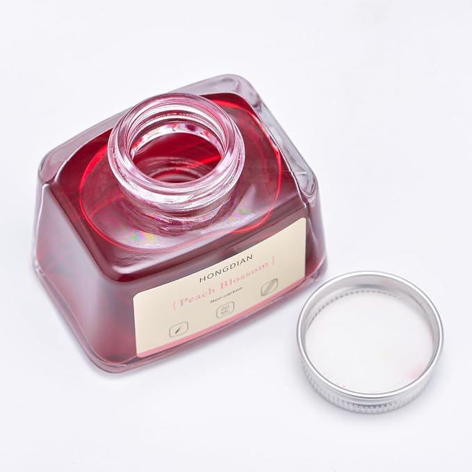 Hongdian Fountain Pen Bottled Ink Peach Blossom Color, 60ml Non Carbon Inkwell Bottle, Artist Calligraphy Ink