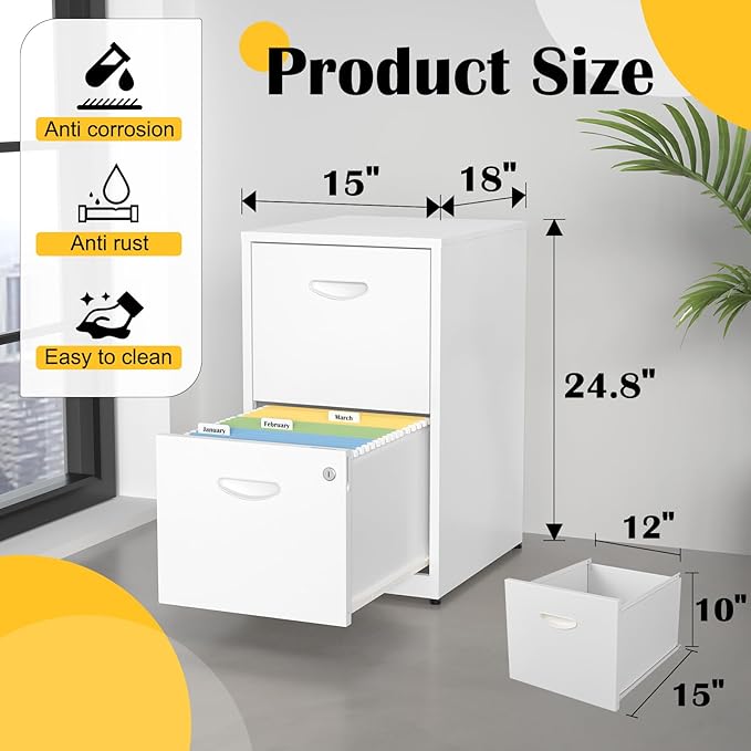 SteeLoong 2 Drawer File Cabinets,Metal Office File Cabinet with Lock,White | Filing Cabinets for Home Office,Vertical Modern File Cabinet Office Two Drawers for Hanging Letter,Assembly Required