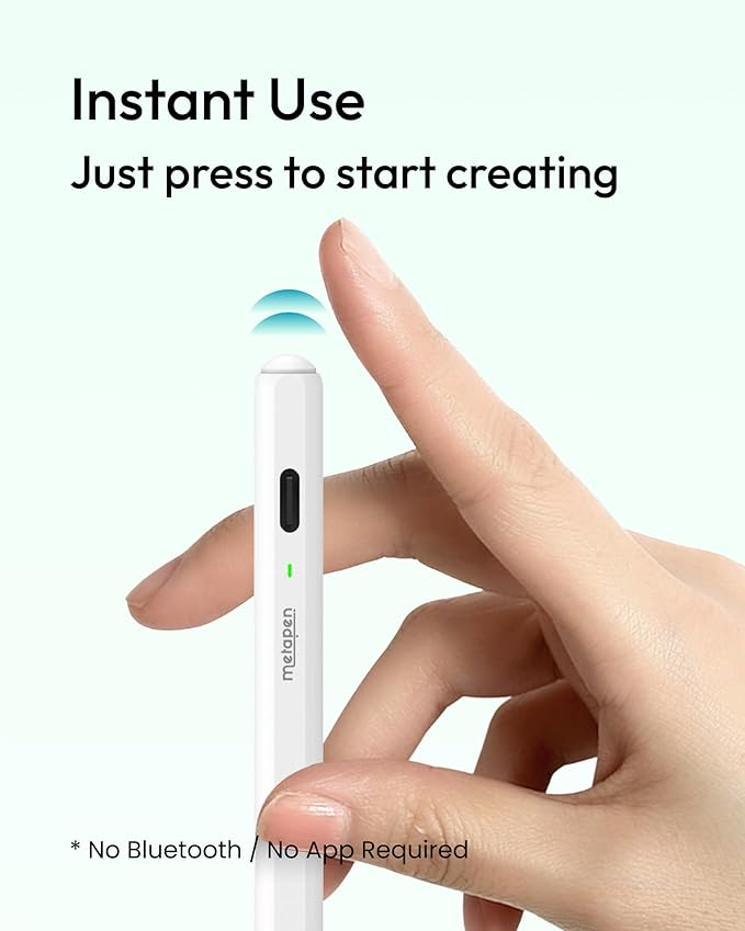 Metapen Pencil Air8 for Apple iPad 2018-2026, 10 Min Faster Charge, Palm Rejection Stylus Pen for iPad a16/11/10/9/8/7/6th Gen, Pro 12.9/11/13-inch M4, Air 3/4/5/M2/M3/M4, Mini 5/6th