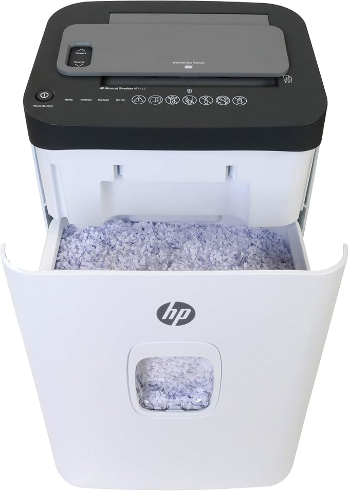 HP - Micro Cut Paper Shredder, 12-Sheet Manual, 150-Sheet Auto Feed | Micro Cut High Security Shredding, Auto Feed And Manual Capacity, Continuous Performance, Large Capacity, Rolling Casters