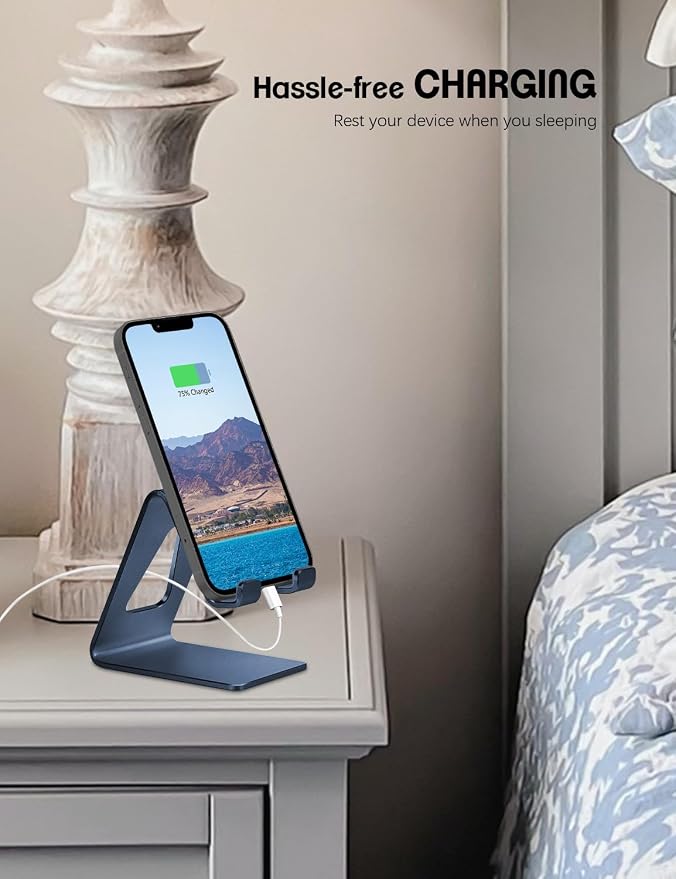 Aoviho Cell Phone Stand for Desk, Aluminum Phone Holder,Navy Blue | Built to Last, Hands-Free Viewing, Fits iPhone 17/16/15 Series & Samsung Galaxy, Ideal for Home & Office