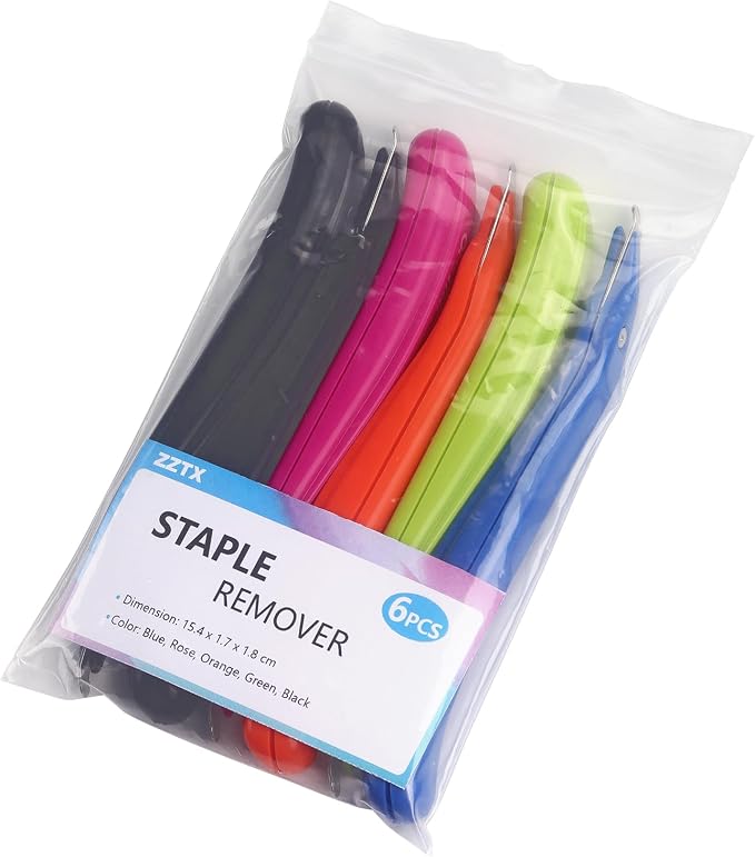ZZTX Magnetic Staple Remover 6 Pack | Staple Removal Tool, Easy removal, No paper tear, 5-color set