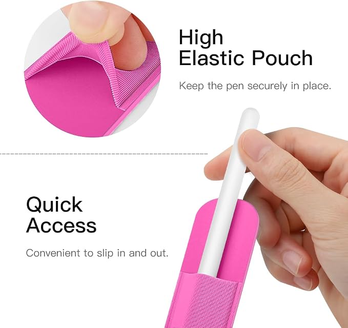MoKo Adhesive Pencil Case Holder Sticker for Apple Pencil, Persian Pink | Elastic Pencil Pocket Pouch, Adhesive Sleeve, Attached to iPad Case, For Pro/USB-C/1st/2nd Gen and Similarly Stylus Pens