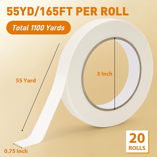 NEOACT 20 Rolls Beige White Masking Tape, 0.75 inch x 55 Yards | General Purpose, Masking Tape for Labeling, Painting, Arts, Craft, School, Home, Office(1100 Yards Total)