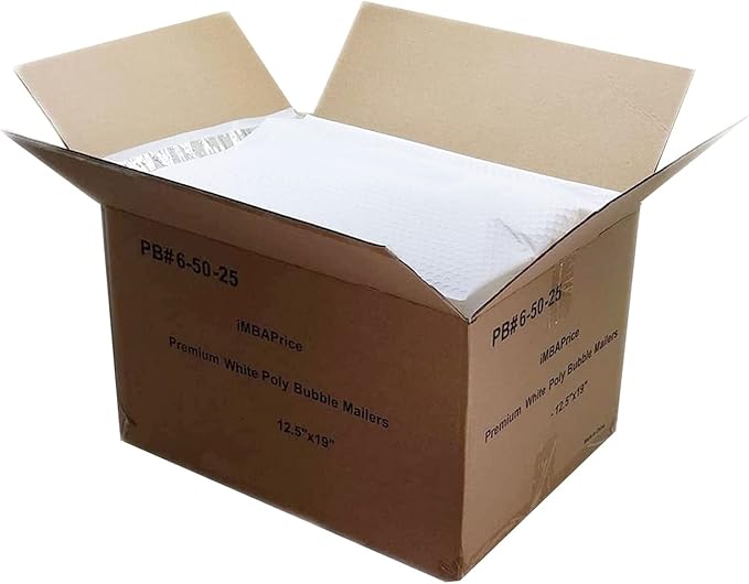 iMBAPrice 100-Pack #6 (12.5" x 19") Premium Pure White Color Self Seal Poly Bubble Mailers Padded Shipping Envelopes (Total 100 Bags)