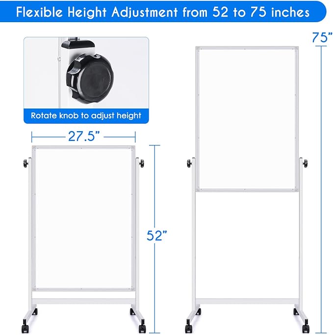 Maxtek Rolling White Board 44 x 28in,Height Adjustable Whiteboard on Wheels | Mobile Easel Large Magnetic Portable Double-Sided Dry Erase Board with Stand for Classroom, Home, School, Office and Teachers