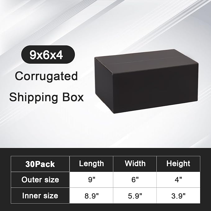 9x6x4 Inch Black Shipping Boxes for Small Business, 30 Pack Corrugated Cardboard Boxes for Shipping & Storage