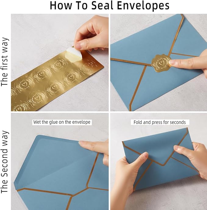 50 Pieces A7 Envelopes with Gold Border, 5.24 x 7.21 Inches Envelopes with Gold Stickers for Greeting Cards and Invitation (Dusty-Blue, A7-5x7)