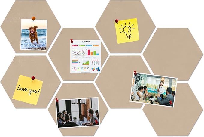 Large Hexagon Felt Cork Board Tiles, Self Adhesive DIY Felt Bulletin Board Pin Board with 35 Pushpins for Office School Home Wall Decor Stickers Memos Photos Display(Light Brown)