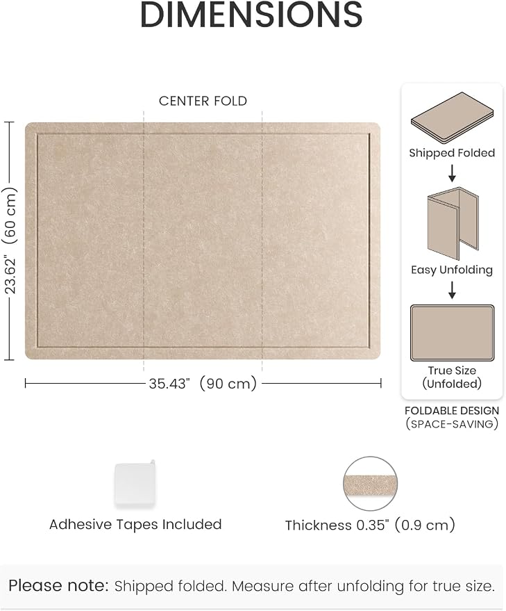 Fluxynara 35.4" x 23.6" Bulletin Board, Taupe | Cork Board Alternative with 12 Removable Adhesive Tabs, Foldable Felt Pin Board for Home, Office, Classroom & Dorm
