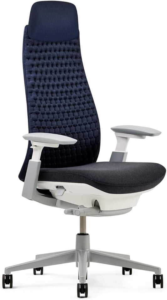 Haworth Fern Executive Office Chair with Lumbar Support, Adjustable Desk Computer Chair with Digital Knit Finish and Adjustable Headrest for Home Office Furniture, Deep Sea