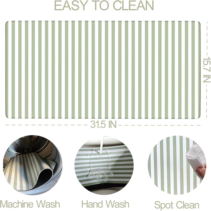 Sage Green Striped Desk Mat Cute Pastel XXL Large Gaming Mouse Pad Desk Pad Kawaii Aesthetic Home Office Decor Cozy Keyboard Laptop Computer Mat