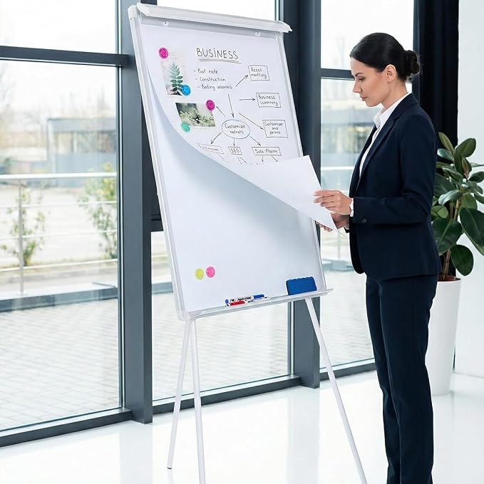 Whiteboard Easel 36" x 24" Height Adjustable, Magnetic Dry Erase Easel | Portable Tripod White Board Easel 36"x24" with 25-sheet Flipchart Paper Pad, Magnets & Eraser, for Classroom Workplace Home