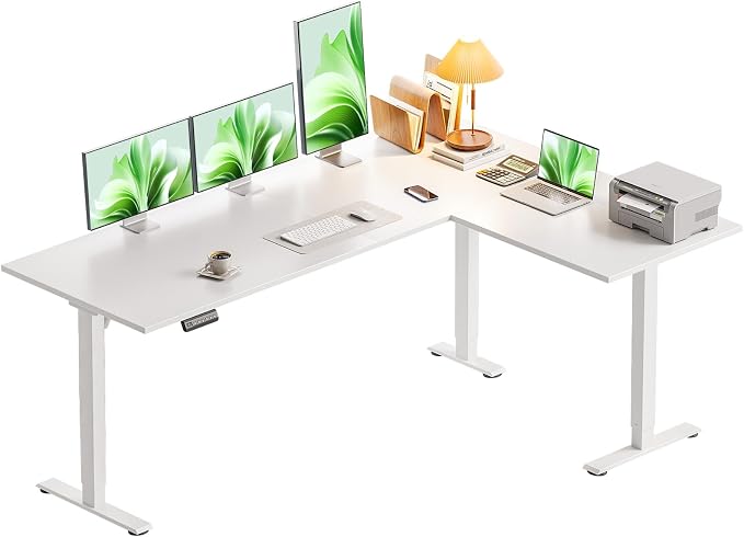 Casaottima 63 Inch L Shaped Electric Standing Desk, Home Office, White | Reversible Corner Desk with Height Adjustment, Ergonomic Sit Stand Table for Home Office, Computer Workstation
