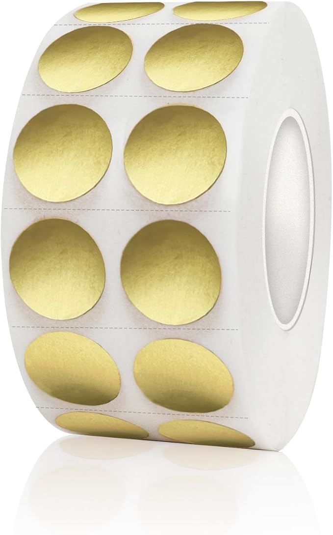 2000 Pieces 0.5 Inch Round Color Coding Labels,Circle Dot Stickers Used for Classroom Office and More,with Perforation Line (1 ROLL,Gold)