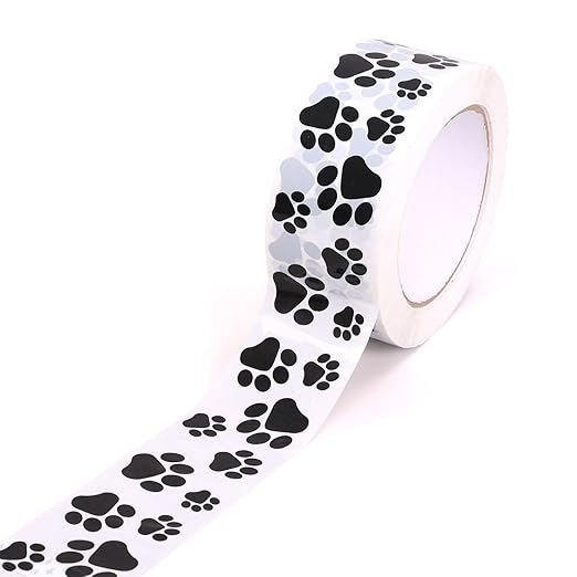 Whaline 109 Yard Dog Paw Packing Tape Waterproof Shipping Tape White Black Pet Paw Gift Wrapping Tapes for Small Business DIY Crafts Box Carton Decor